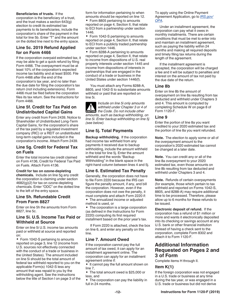 Instructions for IRS Form 1120-F U.S. Income Tax Return of a Foreign Corporation, Page 12