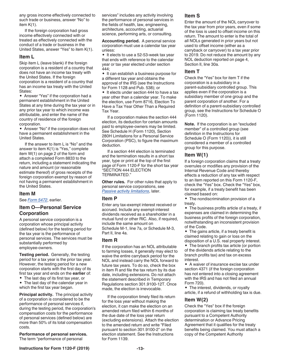 Instructions for IRS Form 1120-F U.S. Income Tax Return of a Foreign Corporation, Page 13