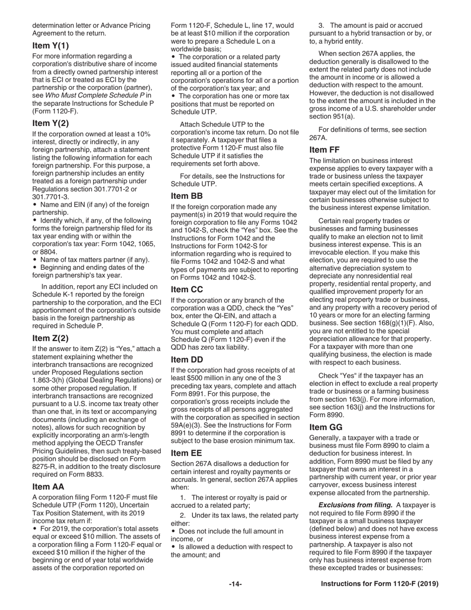 Instructions for IRS Form 1120-F U.S. Income Tax Return of a Foreign Corporation, Page 14