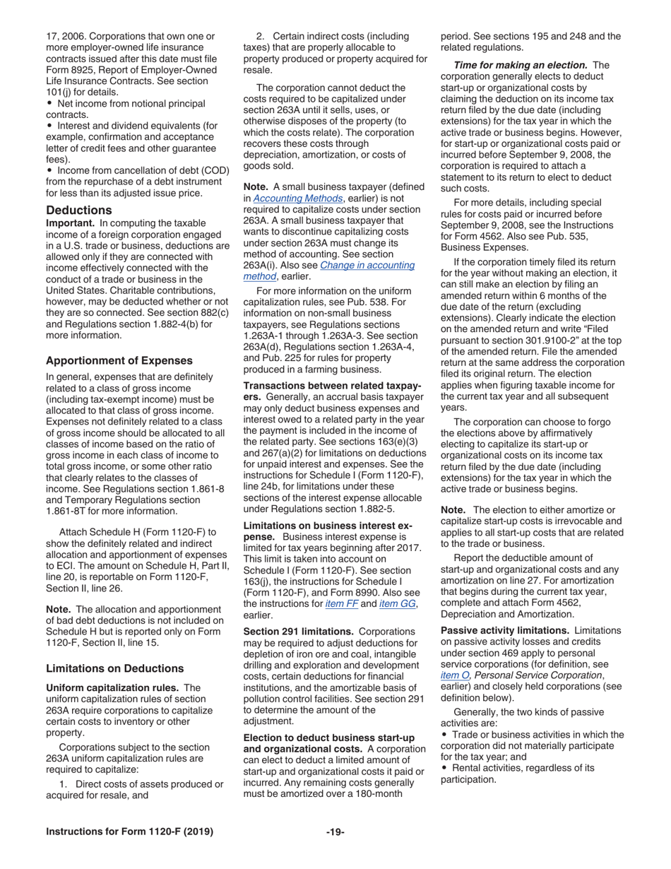 Instructions for IRS Form 1120-F U.S. Income Tax Return of a Foreign Corporation, Page 19