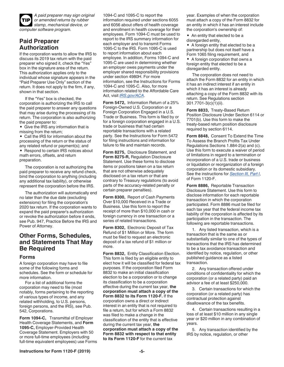 Instructions for IRS Form 1120-F U.S. Income Tax Return of a Foreign Corporation, Page 5