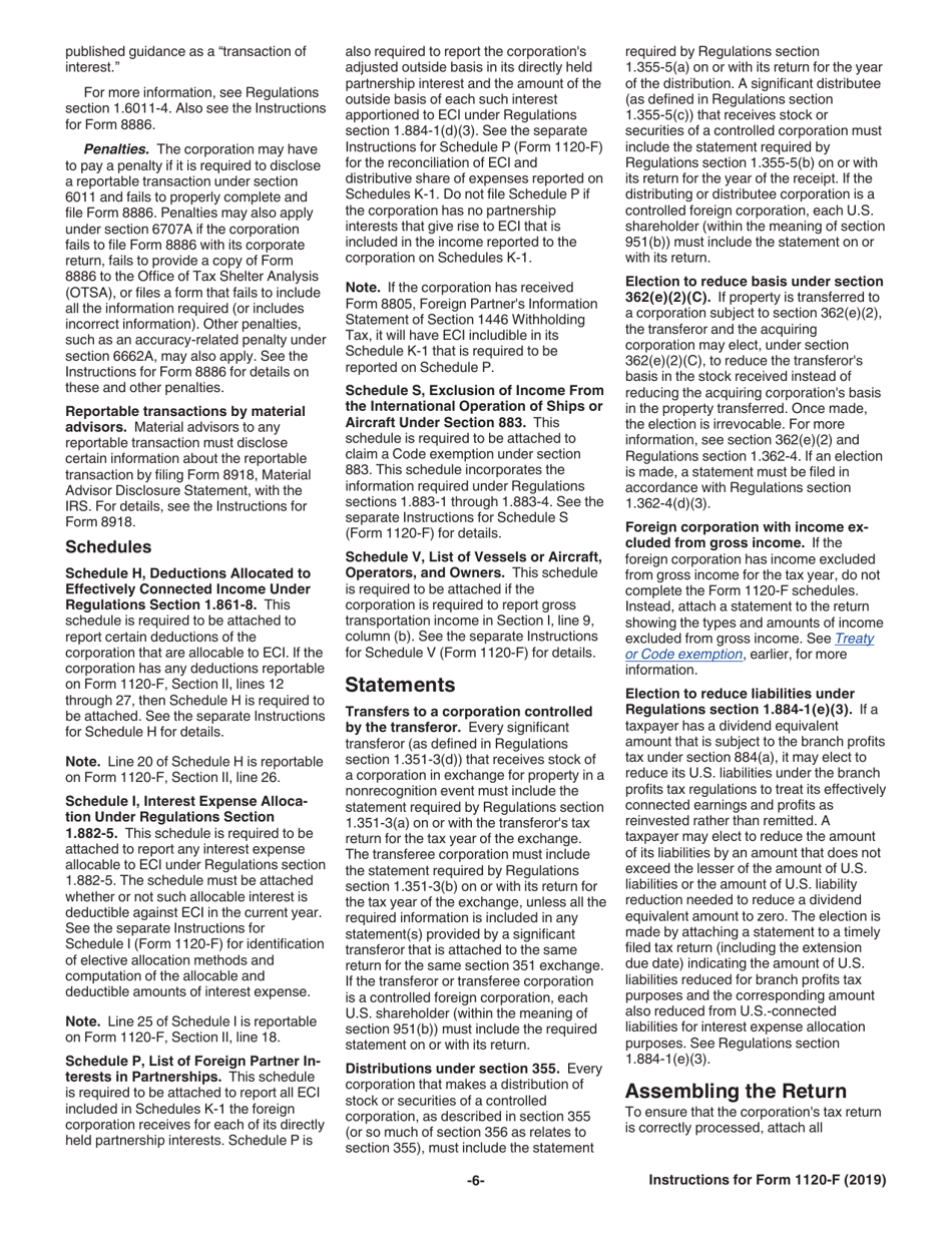 Instructions for IRS Form 1120-F U.S. Income Tax Return of a Foreign Corporation, Page 6