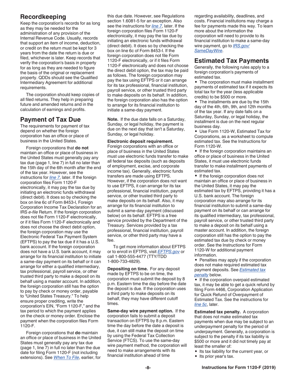 Instructions for IRS Form 1120-F U.S. Income Tax Return of a Foreign Corporation, Page 8