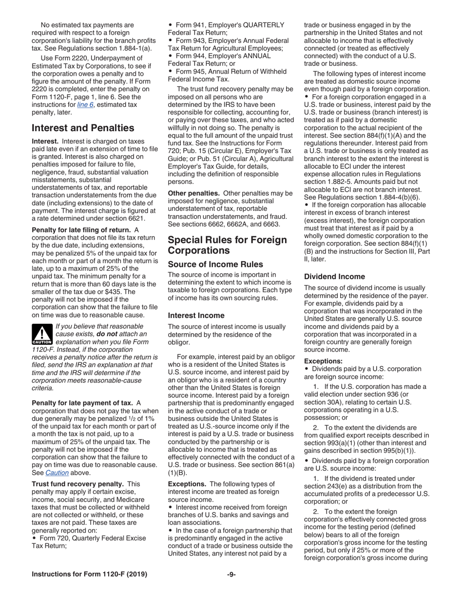 Instructions for IRS Form 1120-F U.S. Income Tax Return of a Foreign Corporation, Page 9