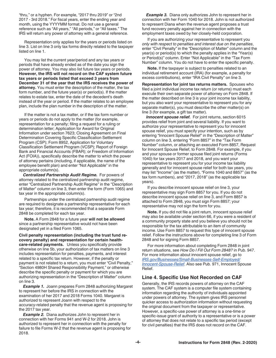 Instructions for IRS Form 2848 Power of Attorney and Declaration of Representative, Page 4