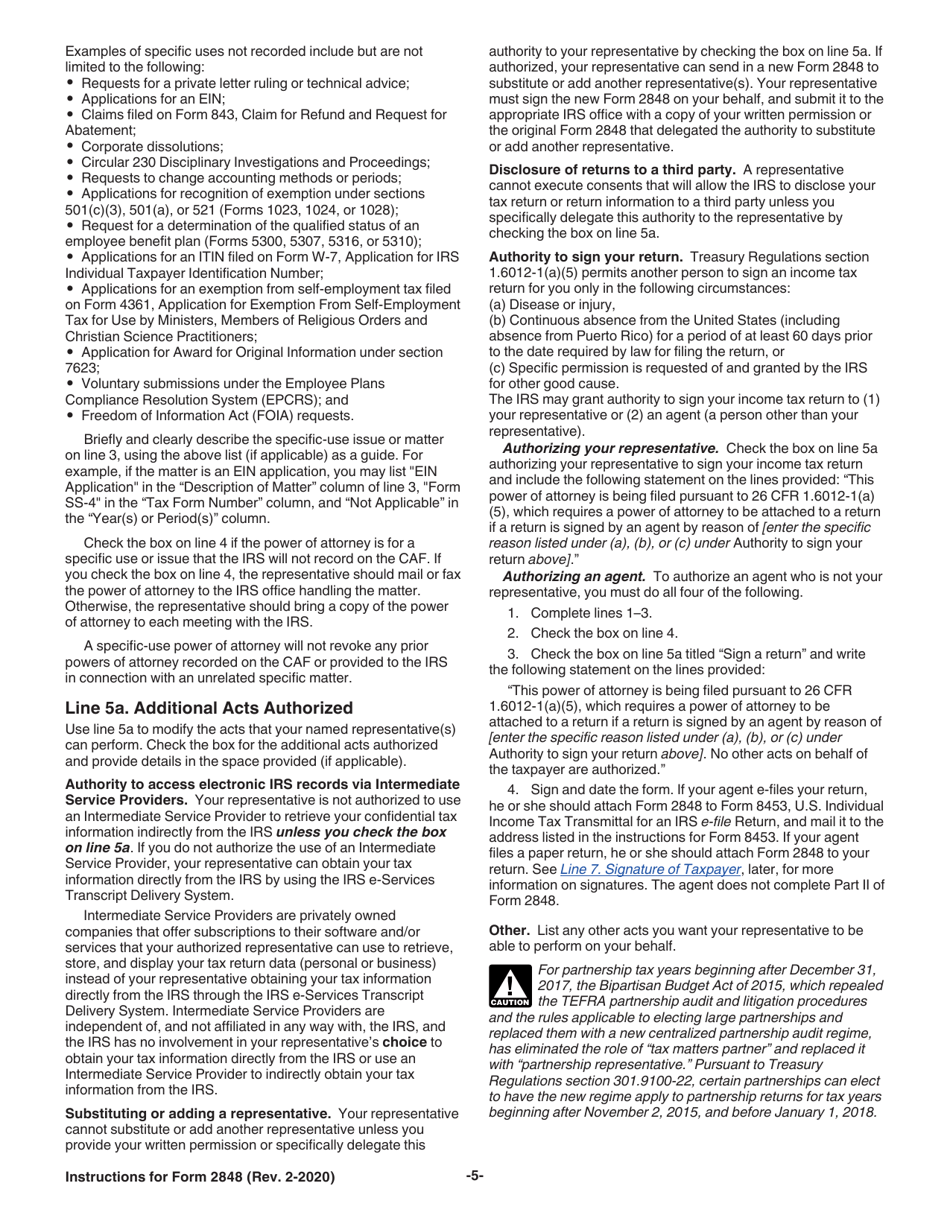 Instructions for IRS Form 2848 Power of Attorney and Declaration of Representative, Page 5
