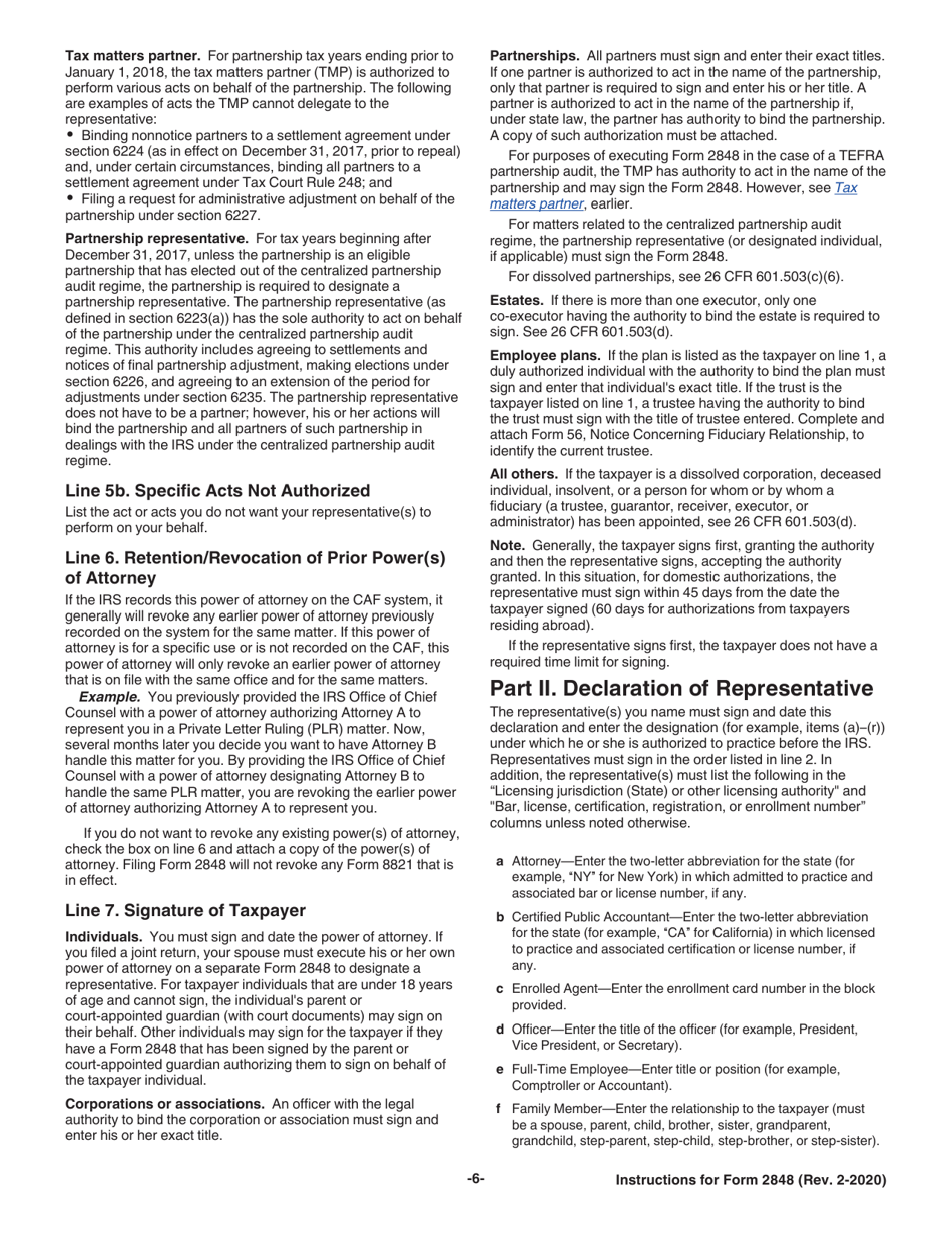 Instructions for IRS Form 2848 Power of Attorney and Declaration of Representative, Page 6
