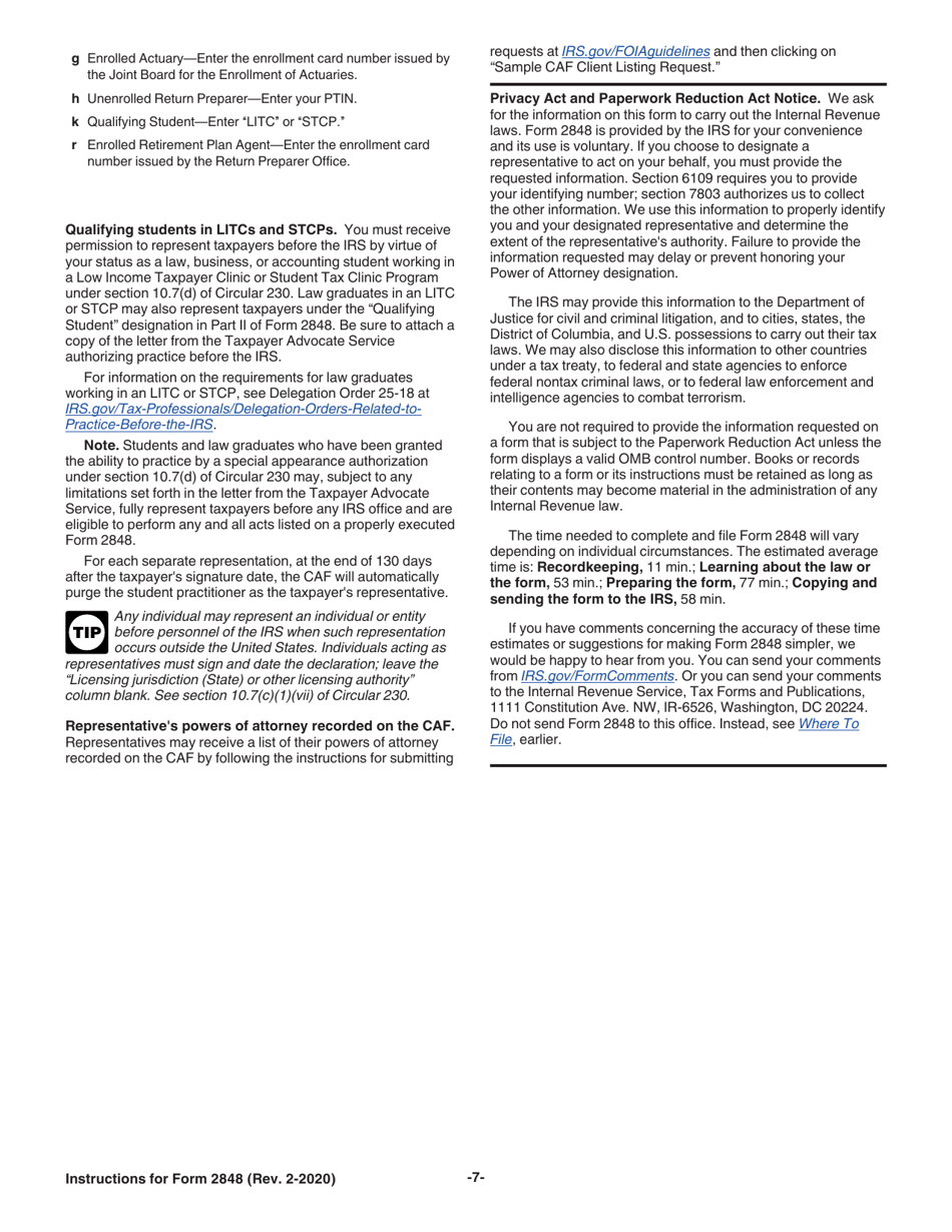 Instructions for IRS Form 2848 Power of Attorney and Declaration of Representative, Page 7