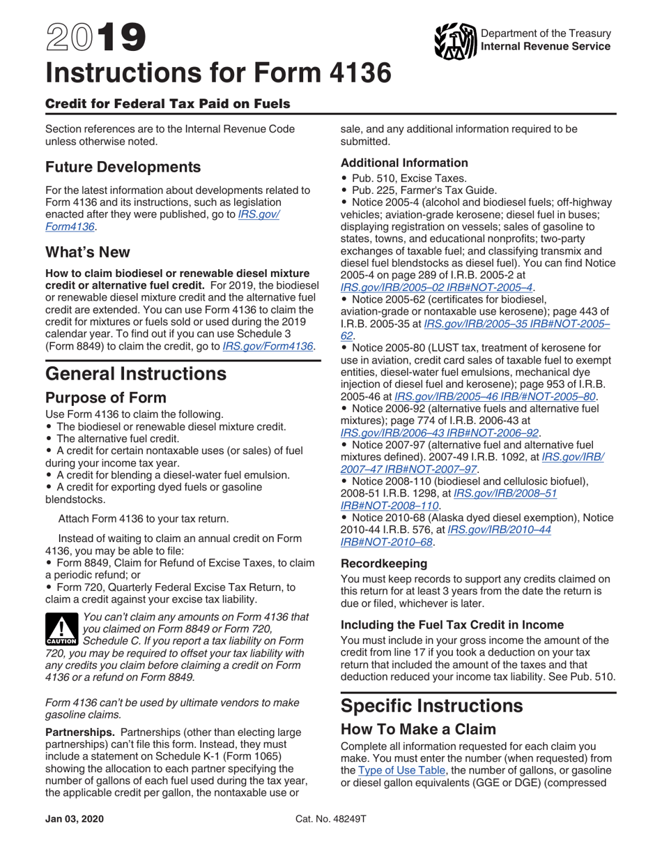 Instructions for IRS Form 4136 Credit for Federal Tax Paid on Fuels, Page 1