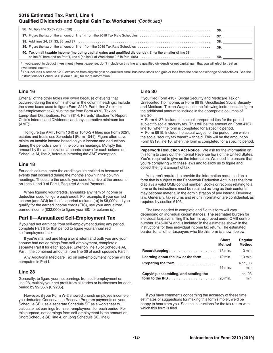 Instructions for IRS Form 2210 Underpayment of Estimated Tax by Individuals, Estates and Trusts, Page 12