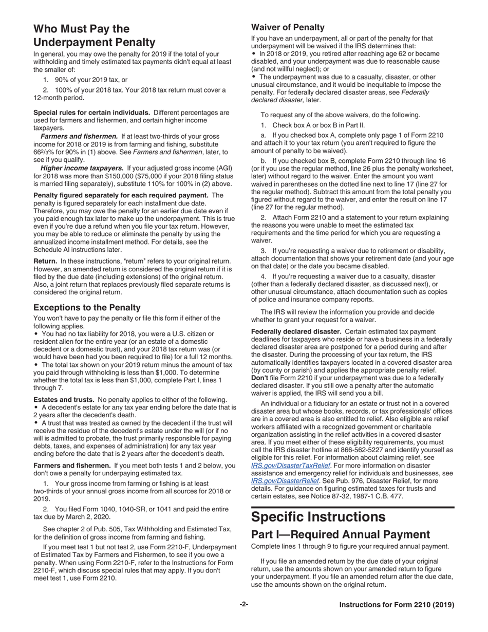 Instructions for IRS Form 2210 Underpayment of Estimated Tax by Individuals, Estates and Trusts, Page 2
