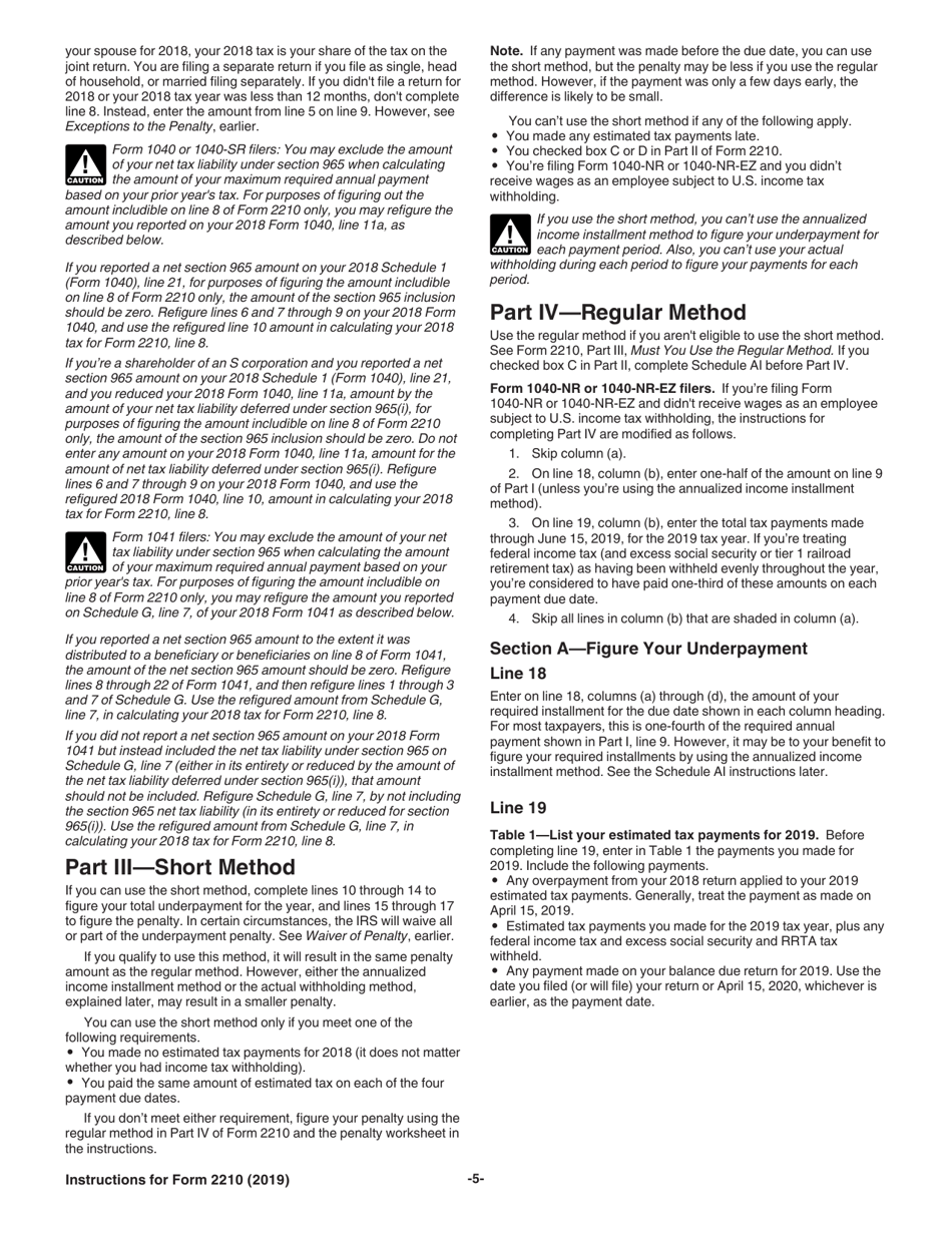 Instructions for IRS Form 2210 Underpayment of Estimated Tax by Individuals, Estates and Trusts, Page 5