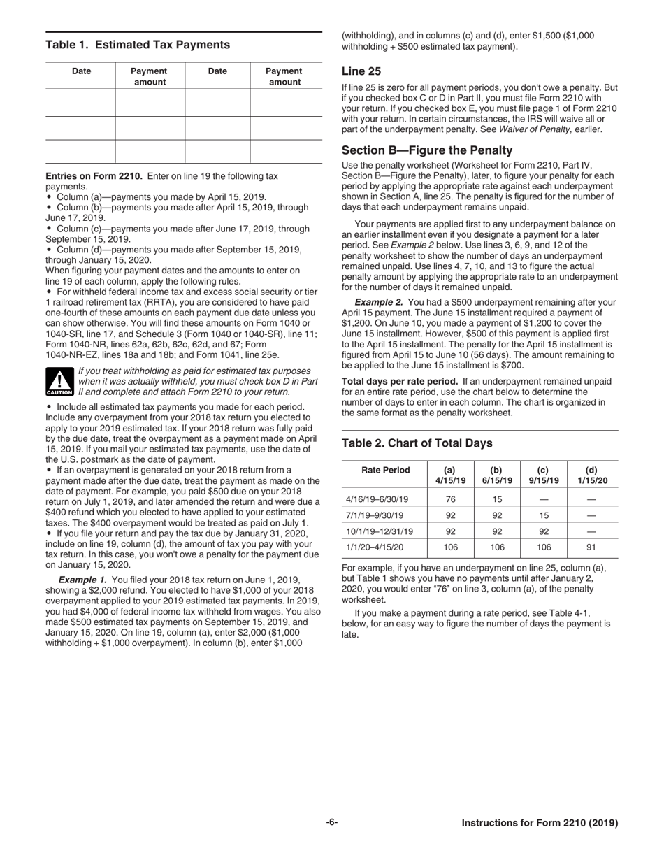 Instructions for IRS Form 2210 Underpayment of Estimated Tax by Individuals, Estates and Trusts, Page 6