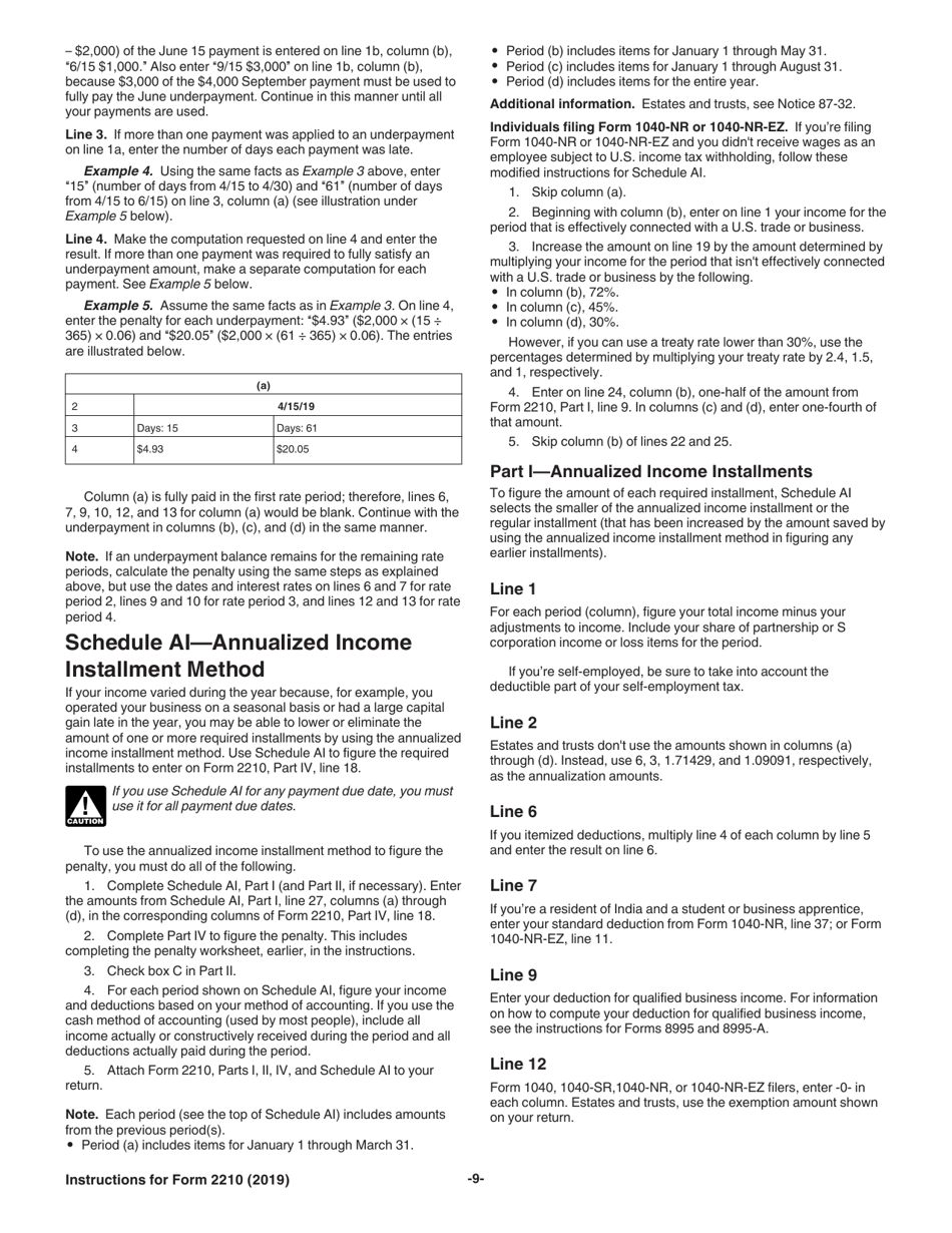 Instructions for IRS Form 2210 Underpayment of Estimated Tax by Individuals, Estates and Trusts, Page 9