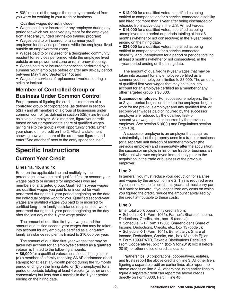 Instructions for IRS Form 5884 Work Opportunity Credit, Page 2