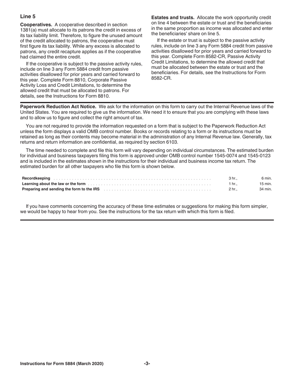 Instructions for IRS Form 5884 Work Opportunity Credit, Page 3