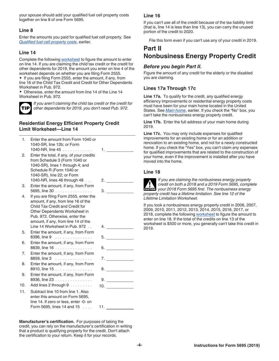 Download Instructions for IRS Form 5695 Residential Energy Credits PDF