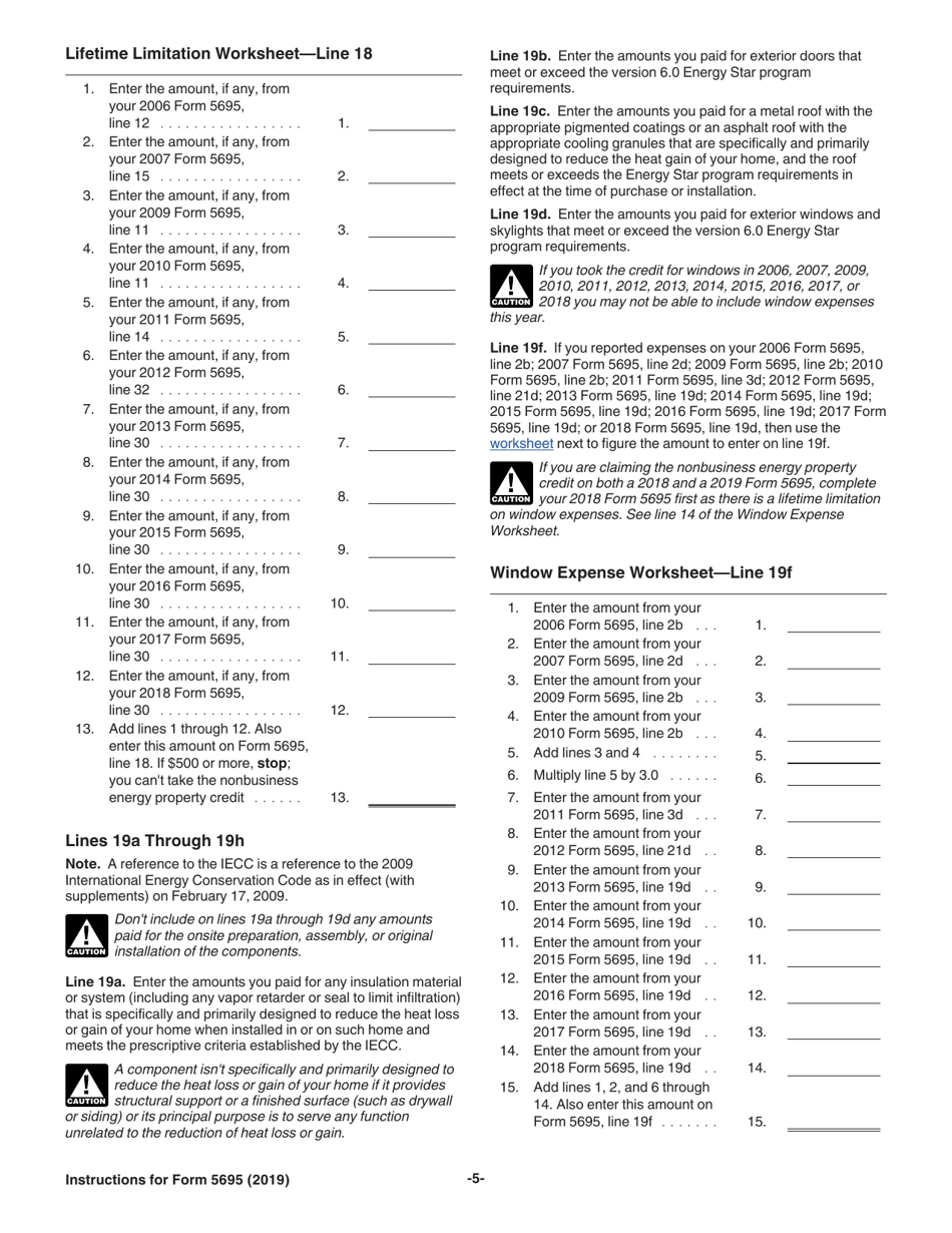 Download Instructions for IRS Form 5695 Residential Energy Credits PDF