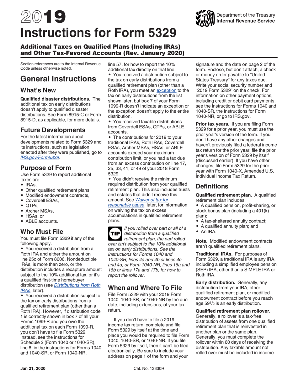Instructions for IRS Form 5329 Additional Taxes on Qualified Plans (Including IRAs) and Other Tax-Favored Accounts, Page 1