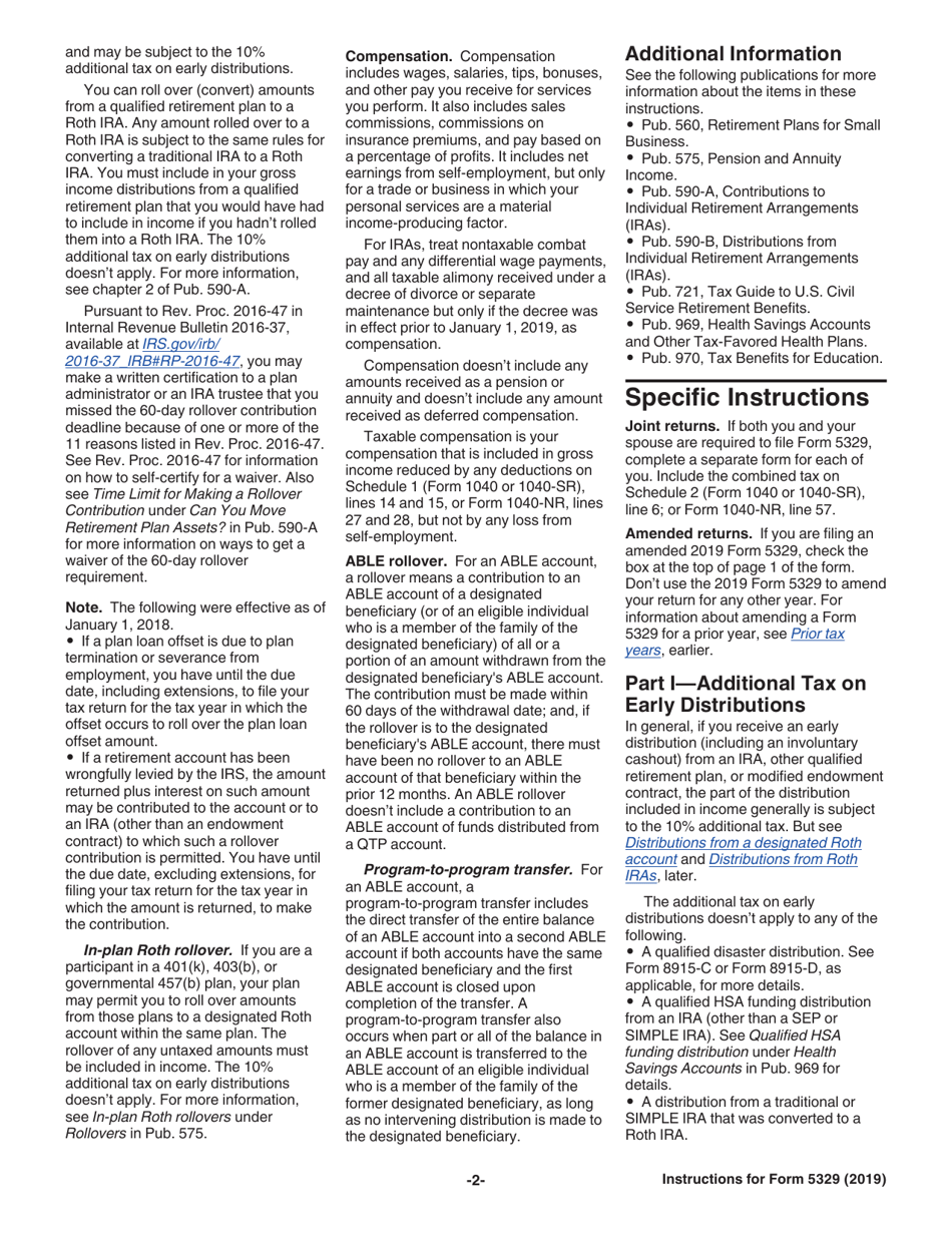 Instructions for IRS Form 5329 Additional Taxes on Qualified Plans (Including IRAs) and Other Tax-Favored Accounts, Page 2