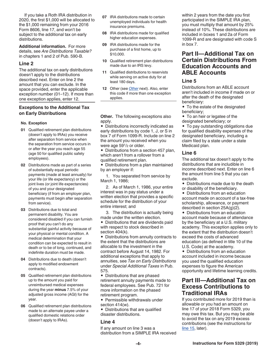 Instructions for IRS Form 5329 Additional Taxes on Qualified Plans (Including IRAs) and Other Tax-Favored Accounts, Page 4