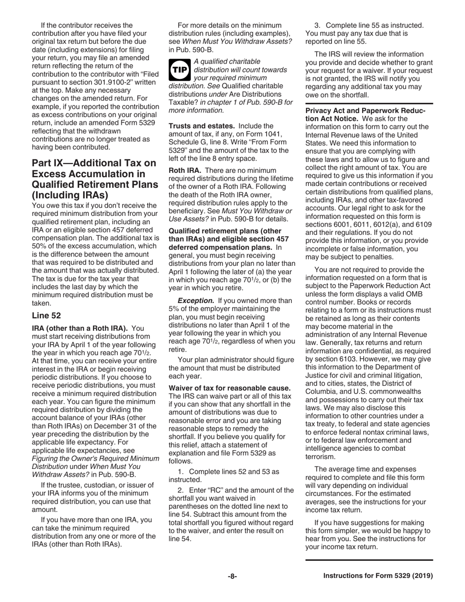 Instructions for IRS Form 5329 Additional Taxes on Qualified Plans (Including IRAs) and Other Tax-Favored Accounts, Page 8