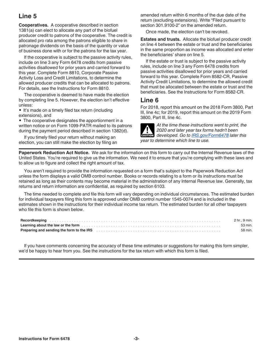 Instructions for IRS Form 6478 Biofuel Producer Credit, Page 3
