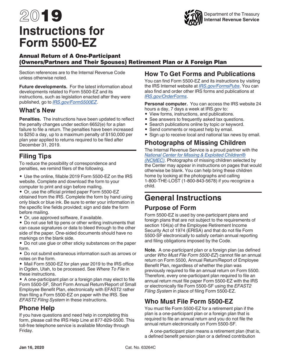 Download Instructions for IRS Form 5500EZ Annual Return of One