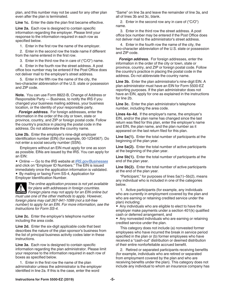 Instructions for IRS Form 5500-EZ Annual Return of One Participant (Owners and Their Spouses) Retirement Plan or a Foreign Plan, Page 5