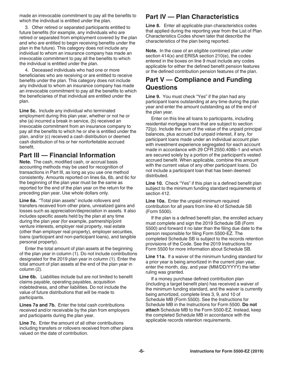 Instructions for IRS Form 5500-EZ Annual Return of One Participant (Owners and Their Spouses) Retirement Plan or a Foreign Plan, Page 6