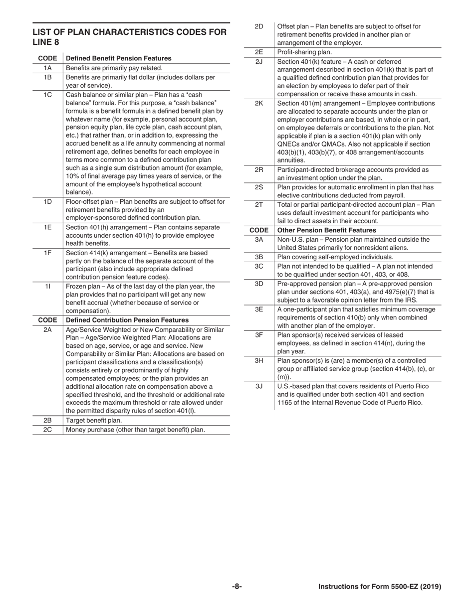 Instructions for IRS Form 5500-EZ Annual Return of One Participant (Owners and Their Spouses) Retirement Plan or a Foreign Plan, Page 8