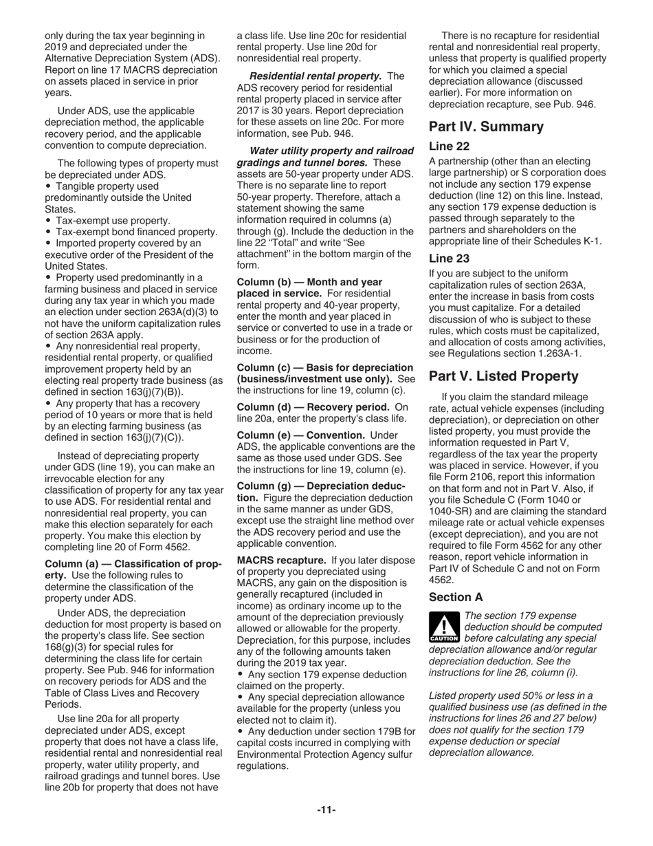 Instructions for IRS Form 4562 Depreciation and Amortization (Including Information on Listed Property), Page 11