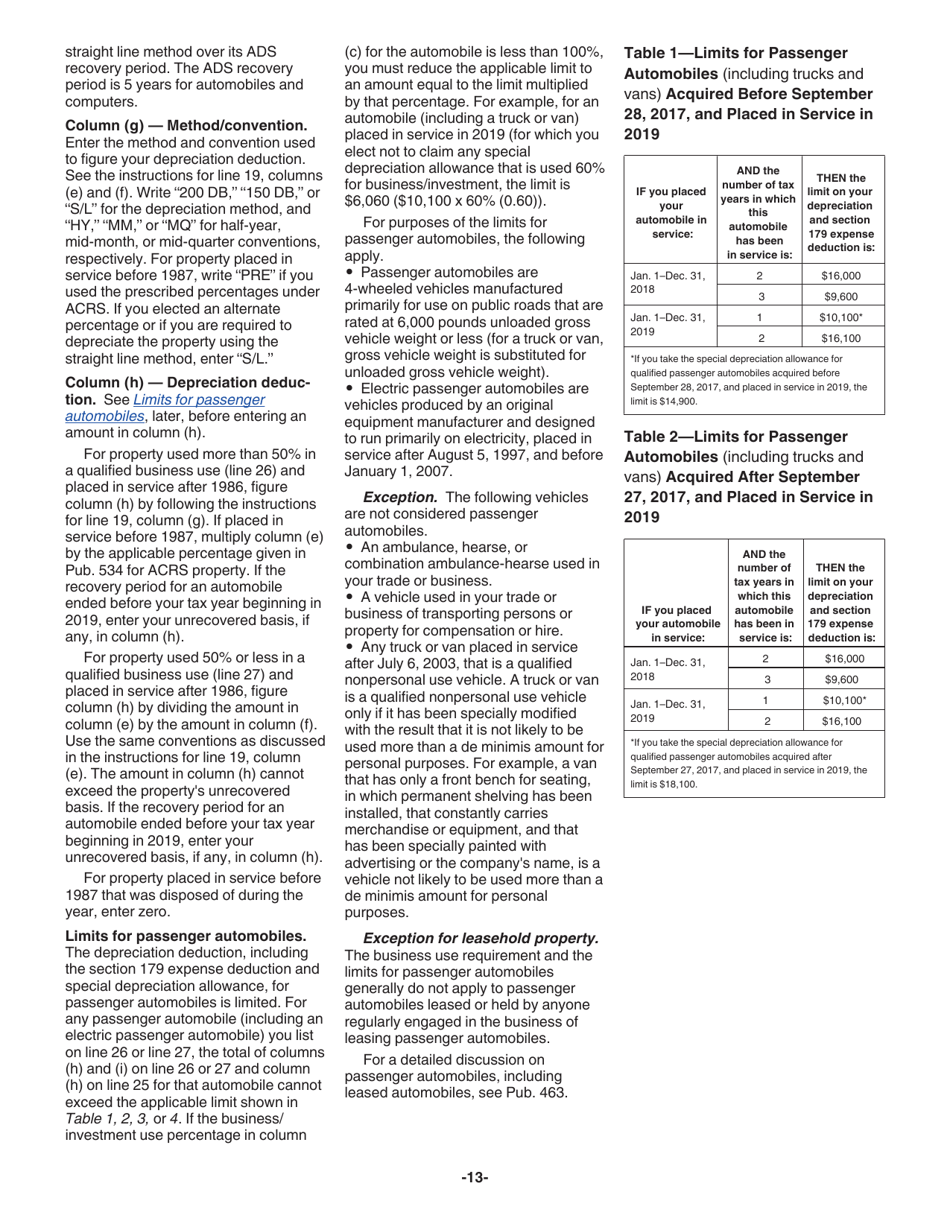 Instructions for IRS Form 4562 Depreciation and Amortization (Including Information on Listed Property), Page 13