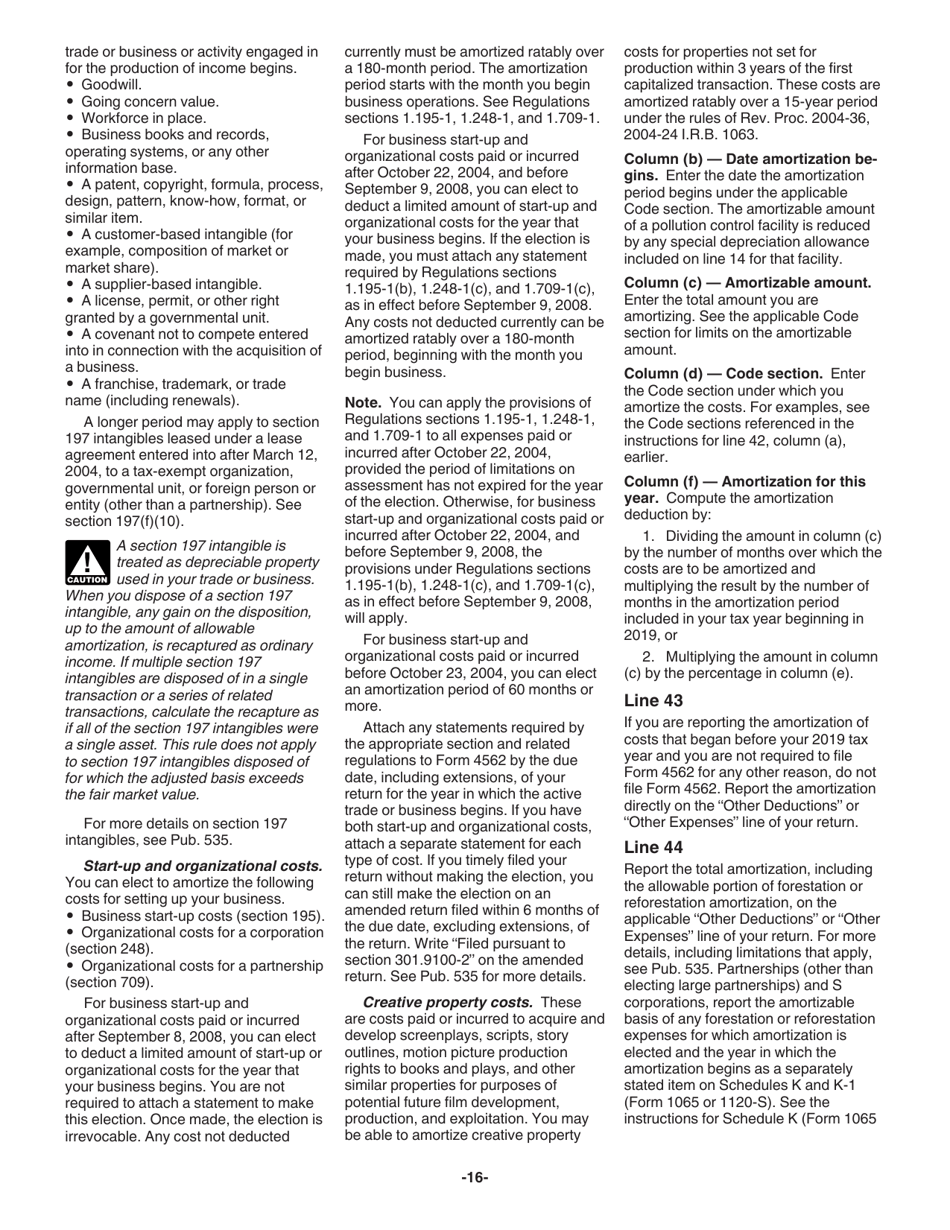 Instructions for IRS Form 4562 Depreciation and Amortization (Including Information on Listed Property), Page 16