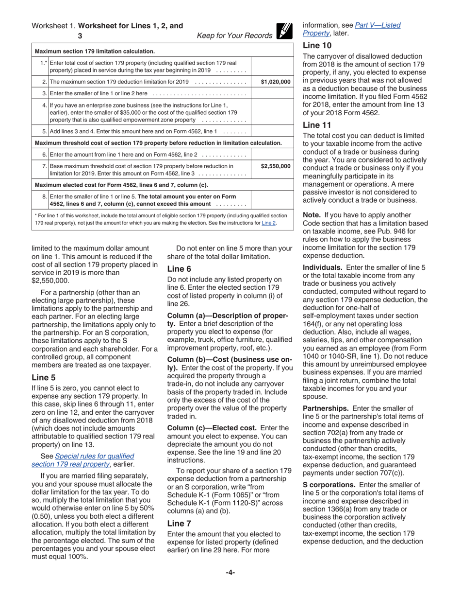 Instructions for IRS Form 4562 Depreciation and Amortization (Including Information on Listed Property), Page 4
