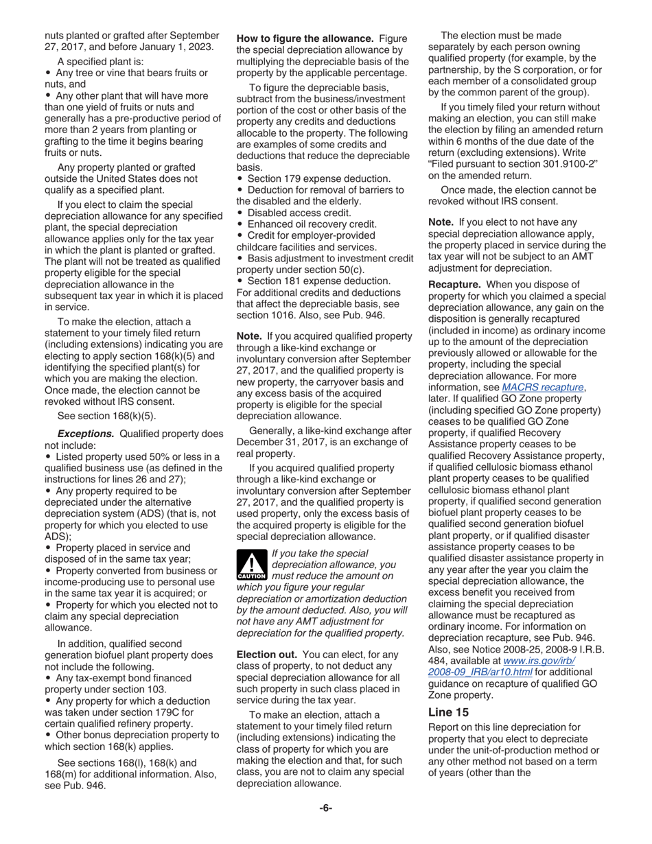 Instructions for IRS Form 4562 Depreciation and Amortization (Including Information on Listed Property), Page 6