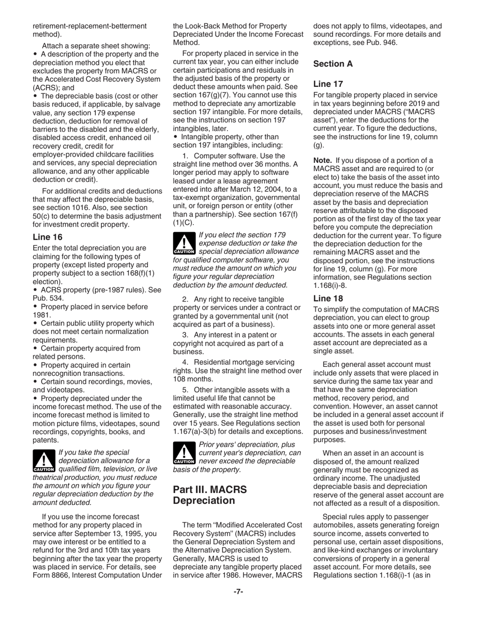 Instructions for IRS Form 4562 Depreciation and Amortization (Including Information on Listed Property), Page 7