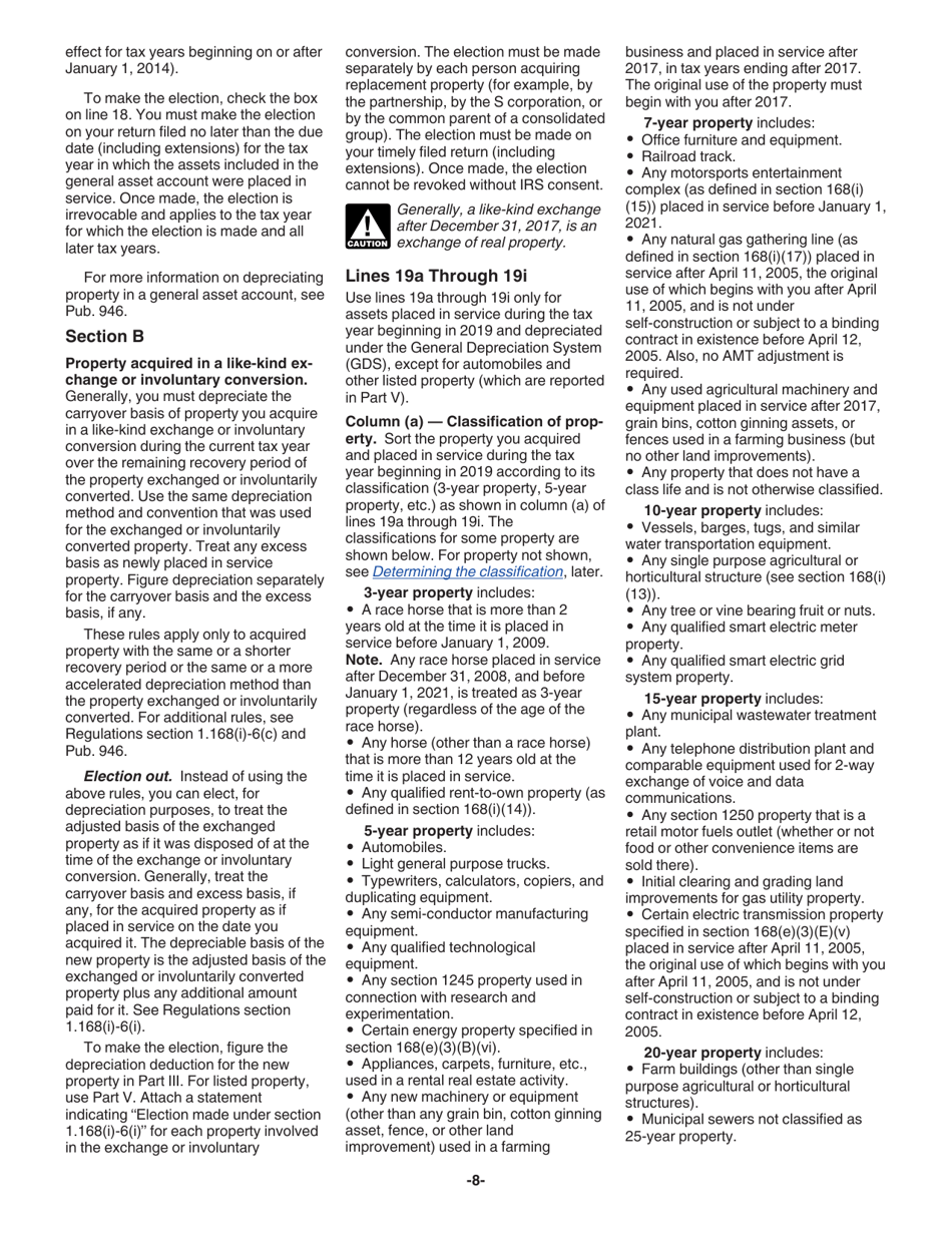 Instructions for IRS Form 4562 Depreciation and Amortization (Including Information on Listed Property), Page 8