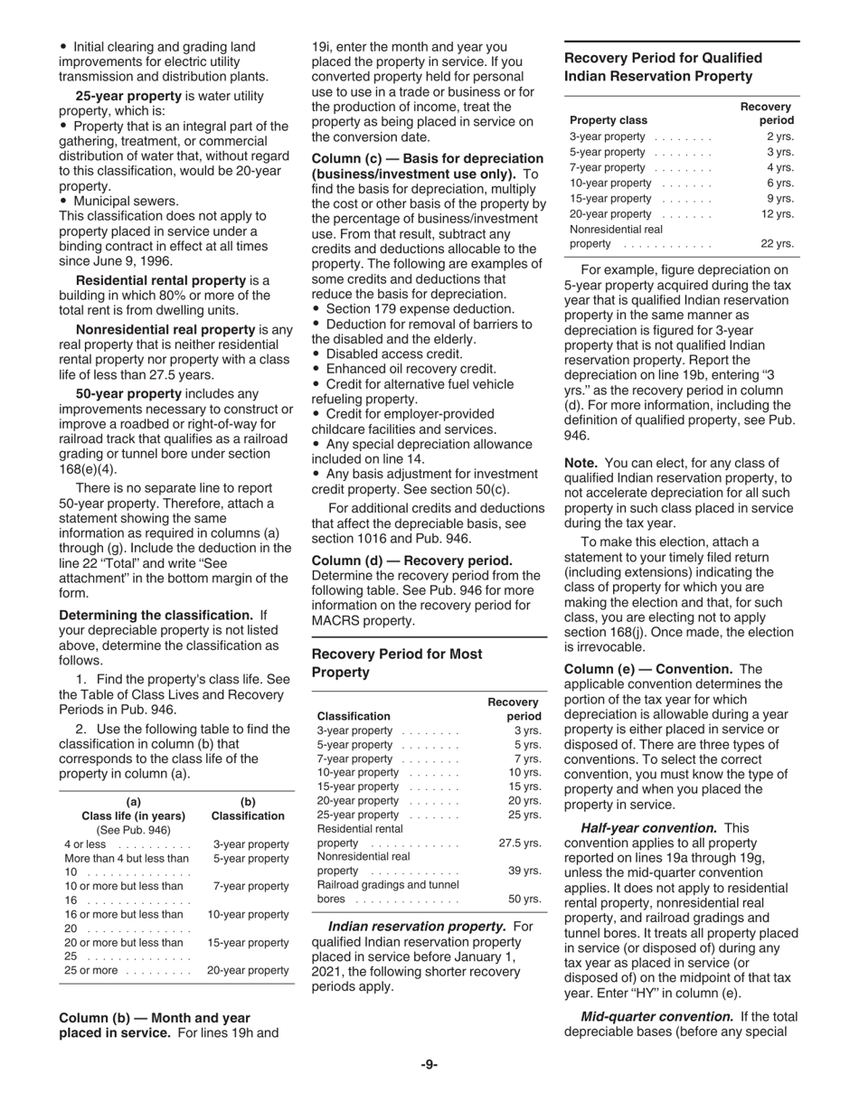 Instructions for IRS Form 4562 Depreciation and Amortization (Including Information on Listed Property), Page 9