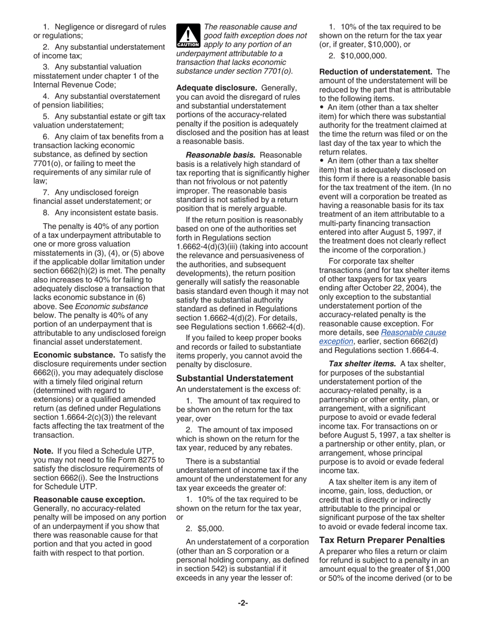 Instructions for IRS Form 8275 Disclosure Statement, Page 2