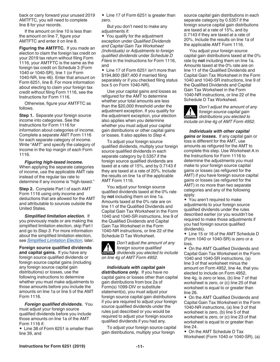 Instructions for IRS Form 6251 Alternative Minimum Tax - Individuals, Page 11