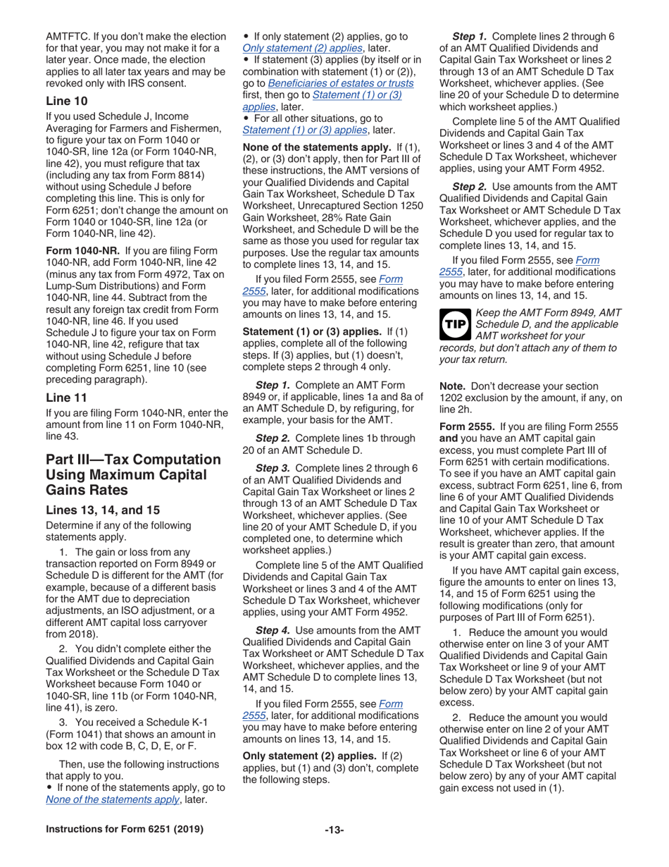 Instructions for IRS Form 6251 Alternative Minimum Tax - Individuals, Page 13