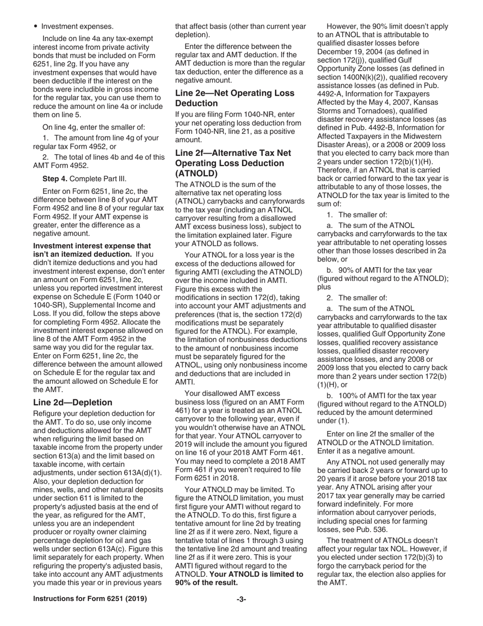 Instructions for IRS Form 6251 Alternative Minimum Tax - Individuals, Page 3