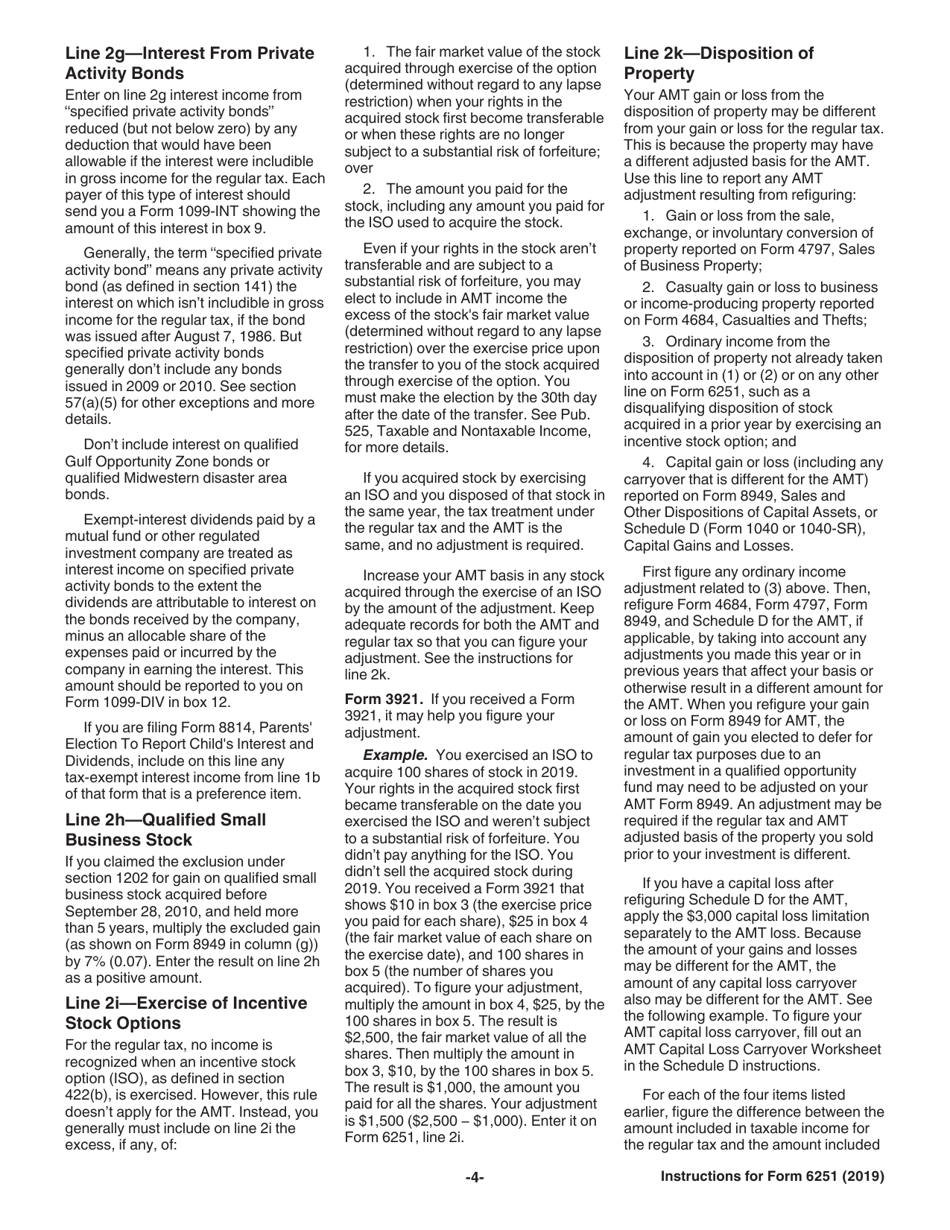 Instructions for IRS Form 6251 Alternative Minimum Tax - Individuals, Page 4