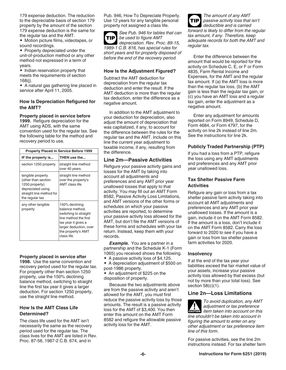 Instructions for IRS Form 6251 Alternative Minimum Tax - Individuals, Page 6