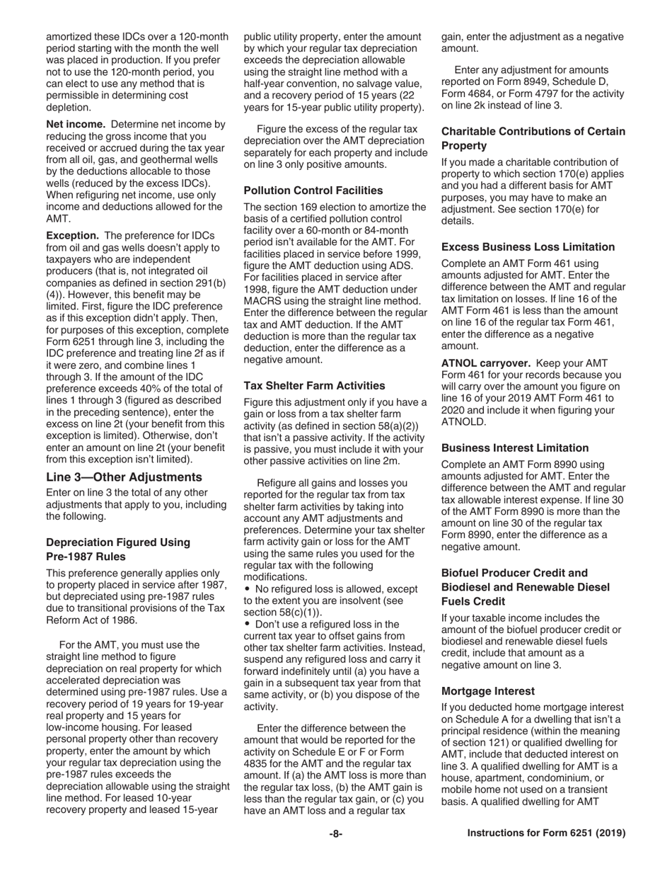 Instructions for IRS Form 6251 Alternative Minimum Tax - Individuals, Page 8