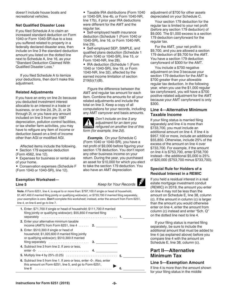 Instructions for IRS Form 6251 Alternative Minimum Tax - Individuals, Page 9