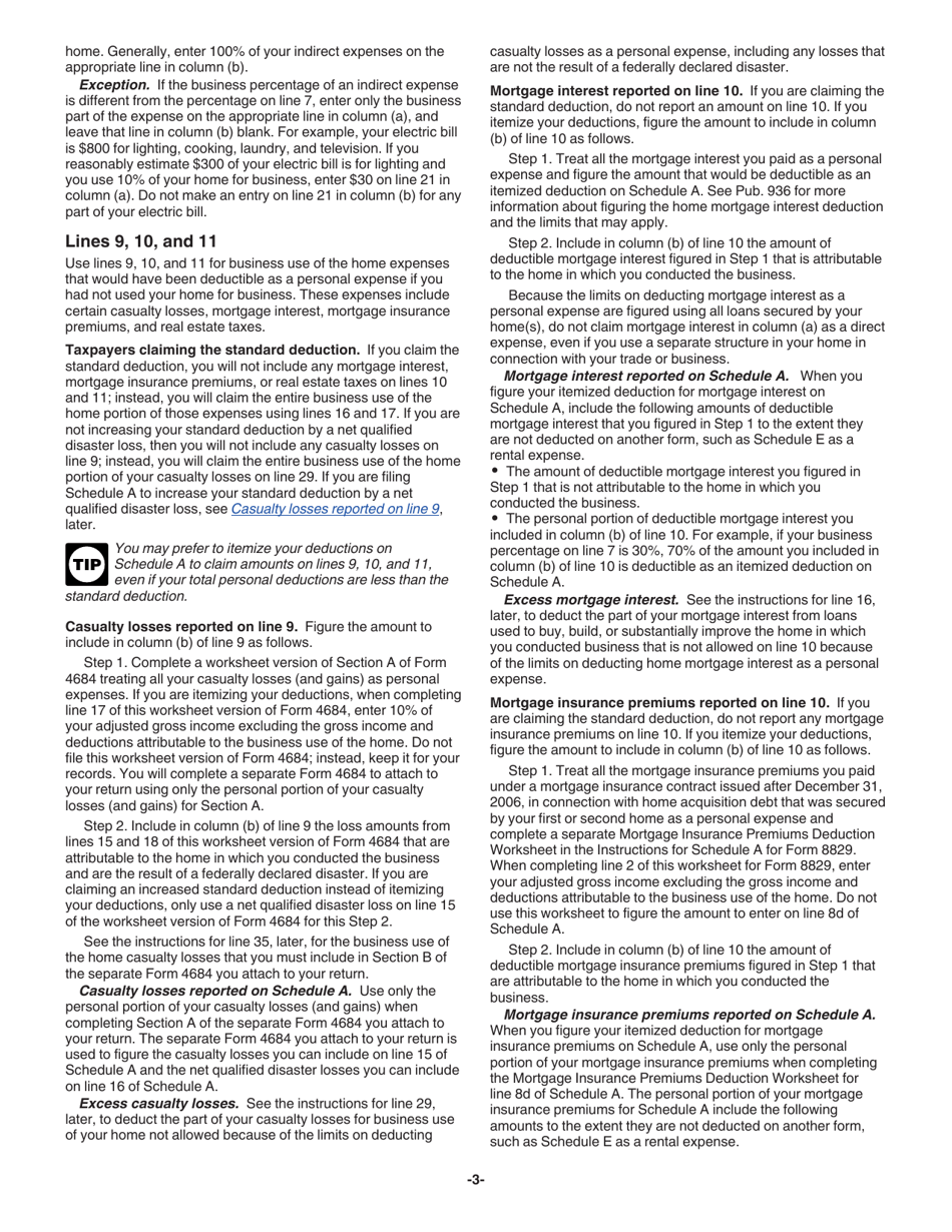 Instructions for IRS Form 8829 Expenses for Business Use of Your Home, Page 3