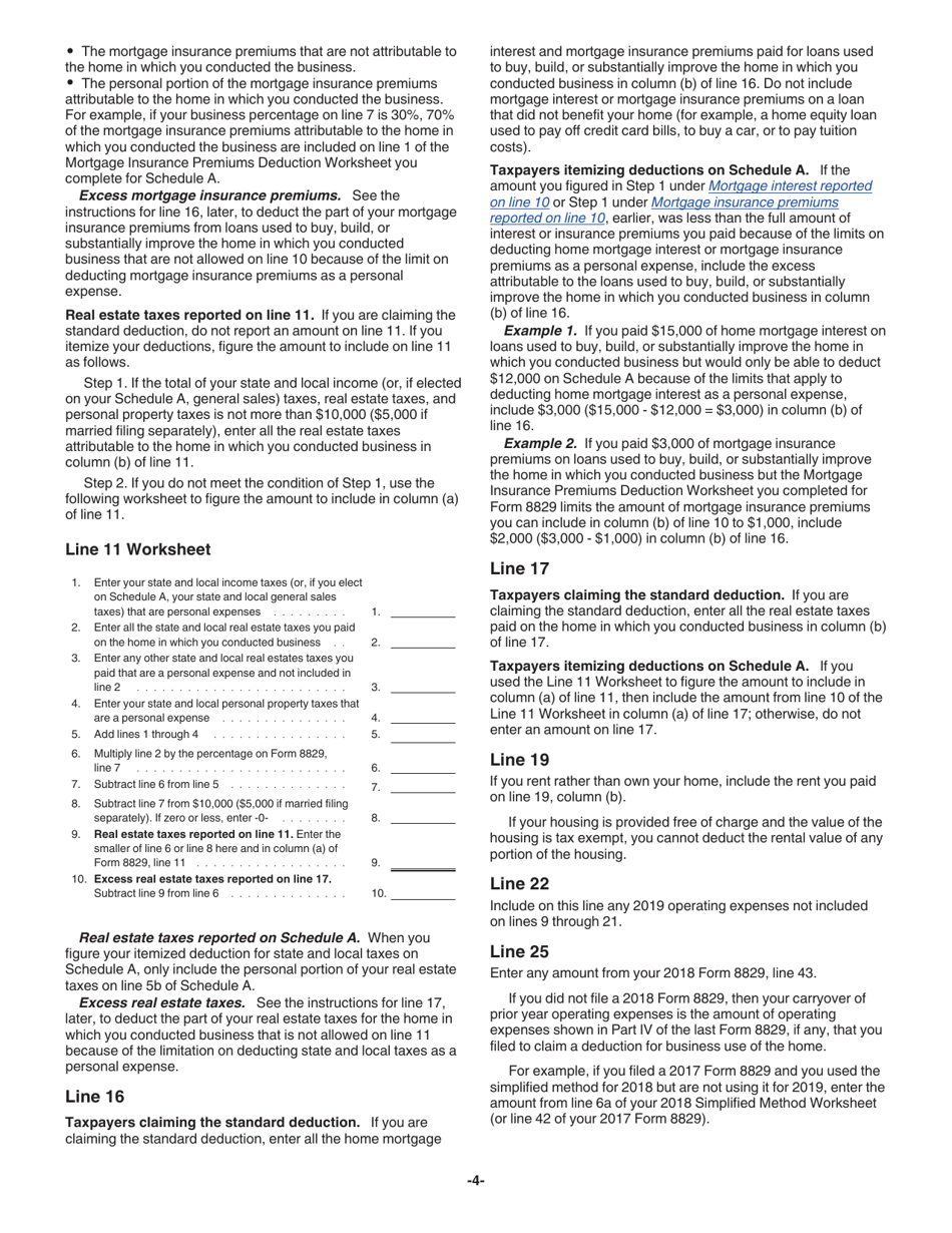 Instructions for IRS Form 8829 Expenses for Business Use of Your Home, Page 4
