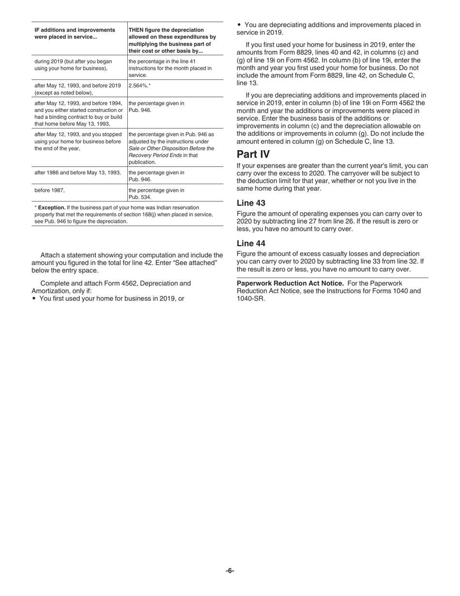 Instructions for IRS Form 8829 Expenses for Business Use of Your Home, Page 6